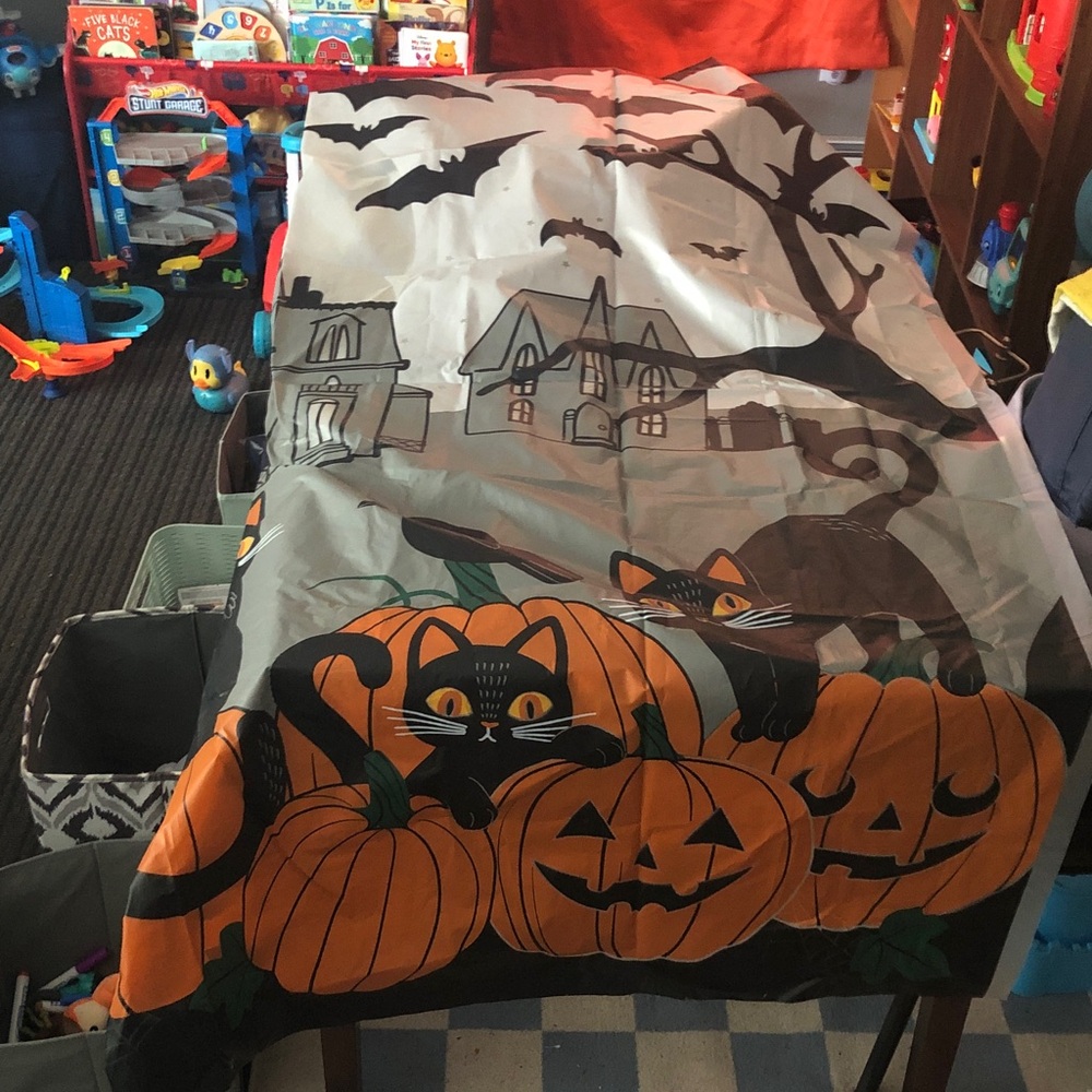 🚚 Halloween Spooky Pumpkin & Black Cat Plastic Shower Curtain